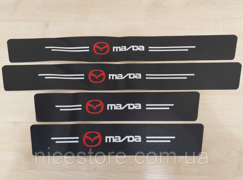 Наклейки на пороги карбонові Mazda всі моделі та інші марки автомобілів style1, фото 1