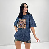 Жіноча базова футболка принт леопард, тай-дай, вільного крою, кулірка Туреччина, повсякденна | Норма та батал, фото 5