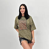 Жіноча базова футболка принт леопард, тай-дай, вільного крою, кулірка Туреччина, повсякденна | Норма та батал, фото 2