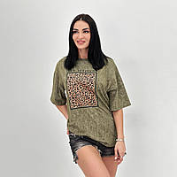 Женская базовая футболка принт леопард, тай-дай, свободного кроя, кулирка Турция, повседневная | Норма и батал