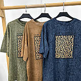 Жіноча базова футболка принт леопард, тай-дай, вільного крою, кулірка Туреччина, повсякденна | Норма та батал, фото 10