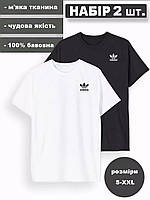 Футболка Adidas чёрная и белая хлопок Адидас, набор футболок (размеры M, L, XL, XXL )
