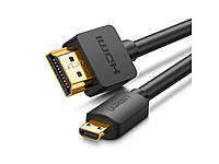Кабель Micro HDMI UGREEN HD127 HDMI to Micro HDMI Cable 4K 3D PVC Black 1m (30148)