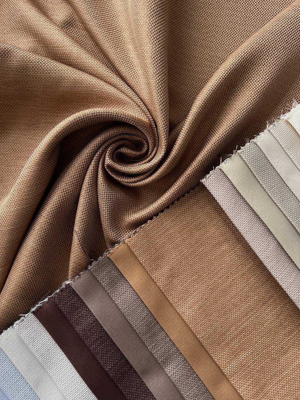 Однотонна лляна плетена штора "Asil" з підкладкою blackout, колір світло-коричневий, фото 1