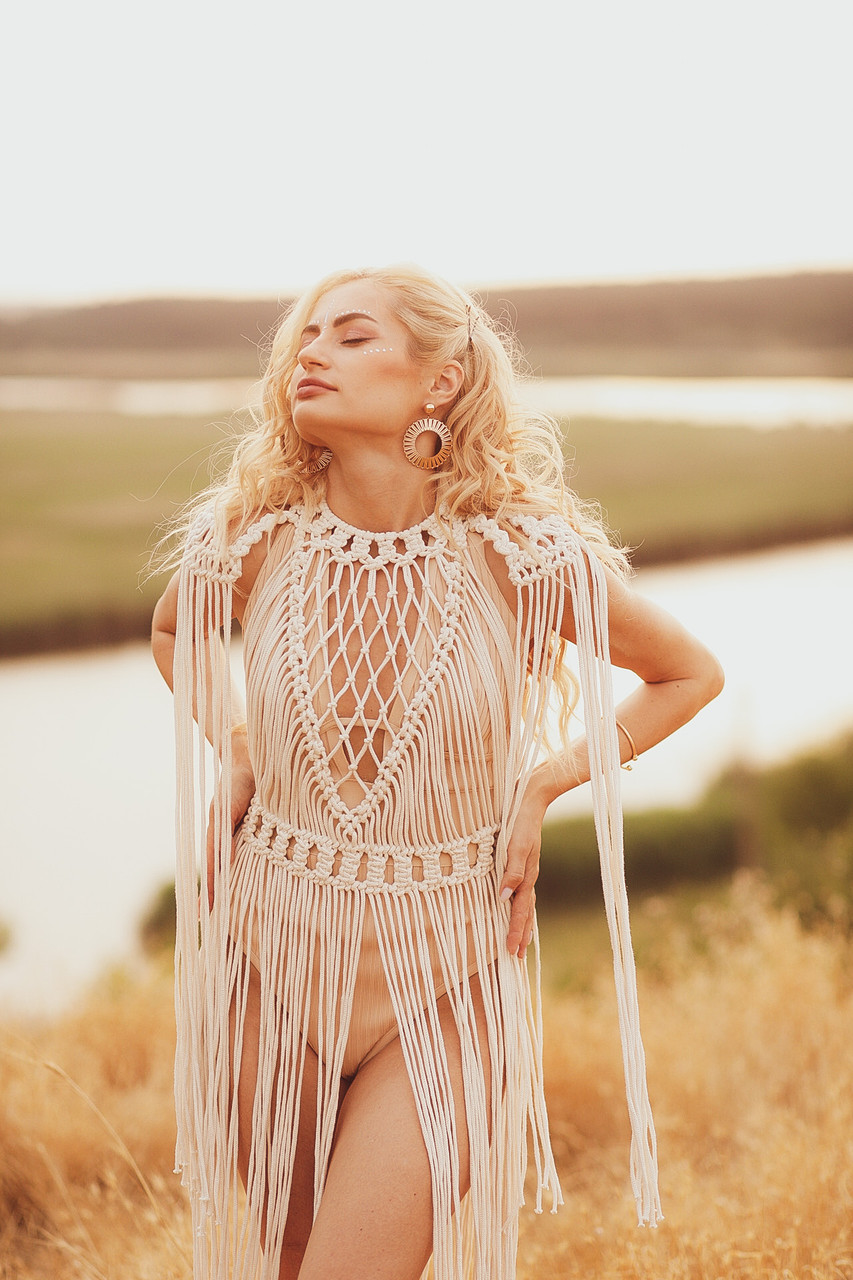 Шикарна сукня макраме, макраме сукня для фотосесії, бохо сукня, фото 1