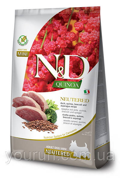 Farmina N&D Quinoa Duck Brocooli&Asparagus Neutered-Корм для дорослих стерилізованих собак дрібних порід 2.5 кг