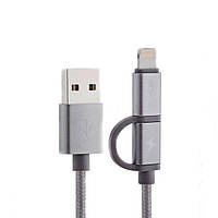 Кабель 2 в 1 Lightning и Micro USB Awei CL-930C 20 см Серый