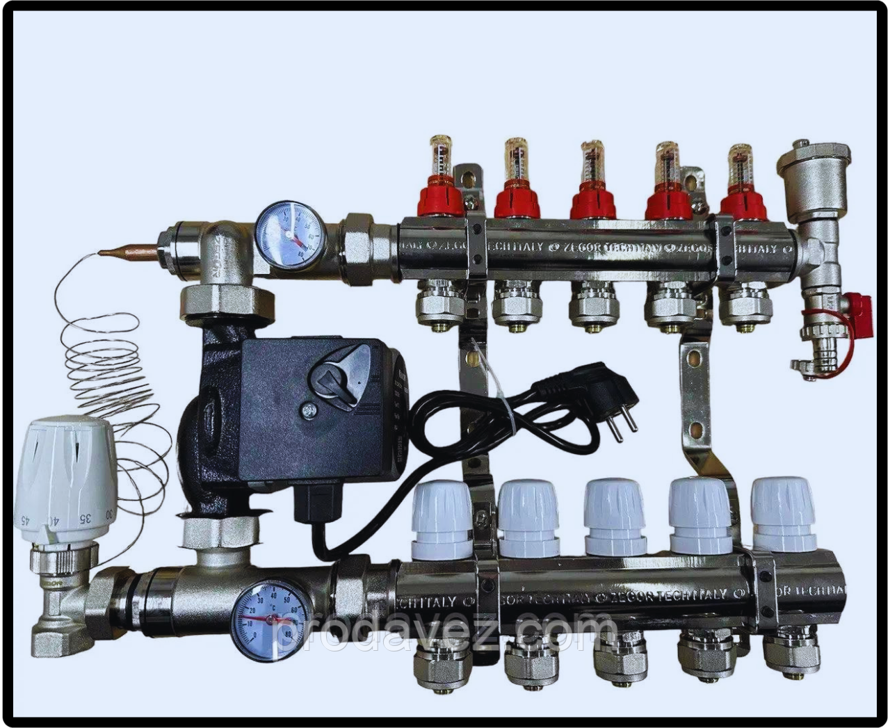 Колектор для теплої підлоги ZEGOR у зборі з насосом 4 контури
