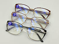Жіночі металеві окуляри з діоптріями. Лінза Блу блокер.