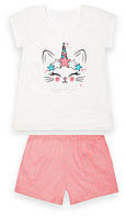 Пижама детская летняя для девочек футболка+ шорты GABBI PGD-22-2 Mяу Молочный на рост 134 (13190)
