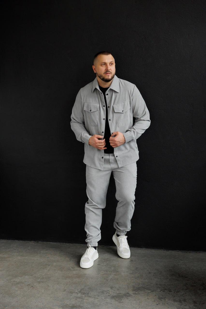 Чоловічий вельветовий костюм Сорочка + Штани сірий класичний весняний осінній