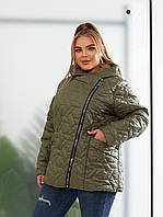 Стеганная женская куртка хаки большого размера VM/-601