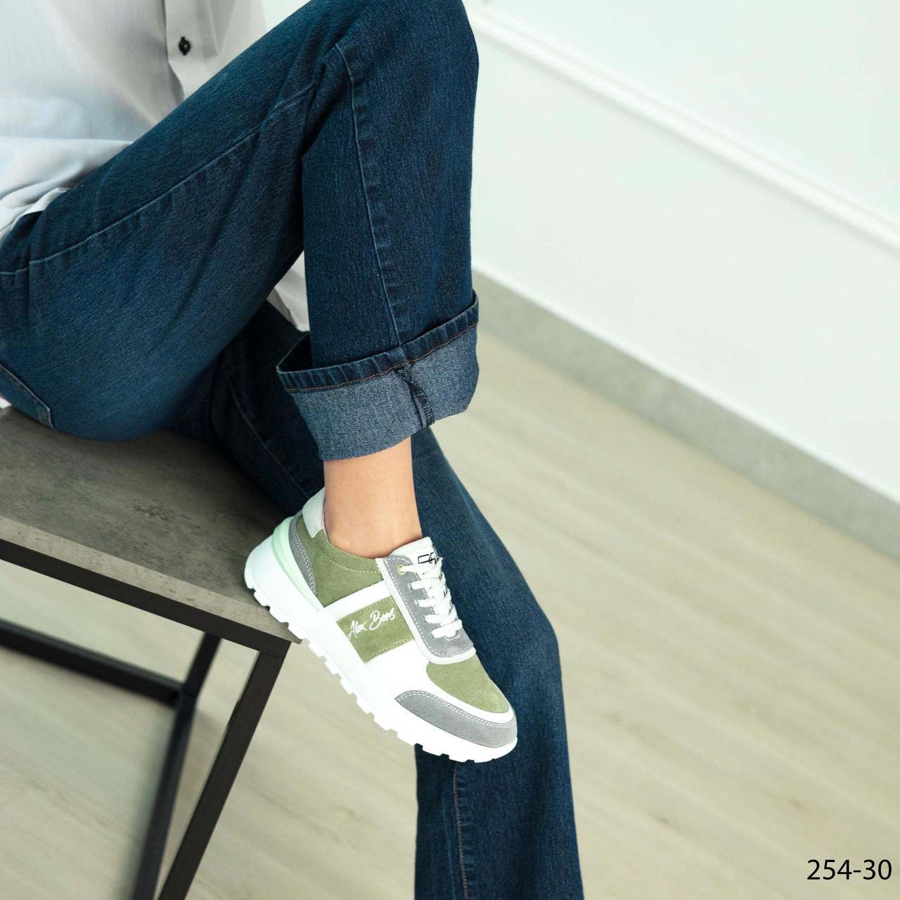 Комбінован оливково-сірі жіночі кросівки натуральна шкіра та замша 36,39,41, фото 1