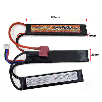 Акумулятор Li-Po 11.1V 1100mah - 3 stick 20-40C нунчаки Т-конектор (VBPower) (для страйкболу), фото 3