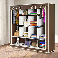 Универсальный мобильный складной каркасный шкаф для одежды Storage Wardrobe 28170 на 4 секции Коричневый