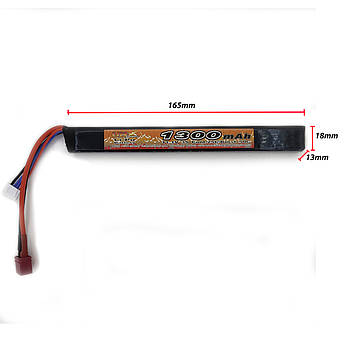 Акумулятор Li-Po 11.1V 1300mah - stick 25-50C pack for AK series Т-конектор (VBPower) (для страйкболу), фото 3