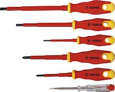 Викрутки діелектричні Topex 39D673 (1000 В, набір 6 од., з тестером, SL, PH, CrV)