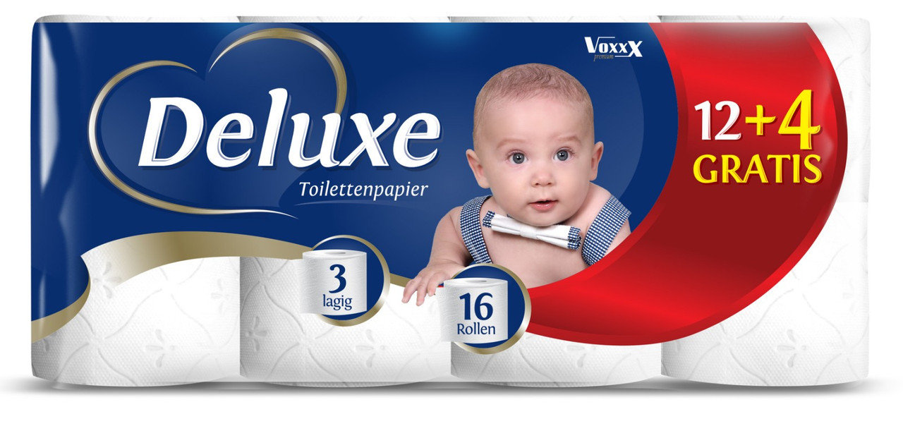 Туалетний папір Deluxe Toilettenpapier 3х шаровий 16 рулонів