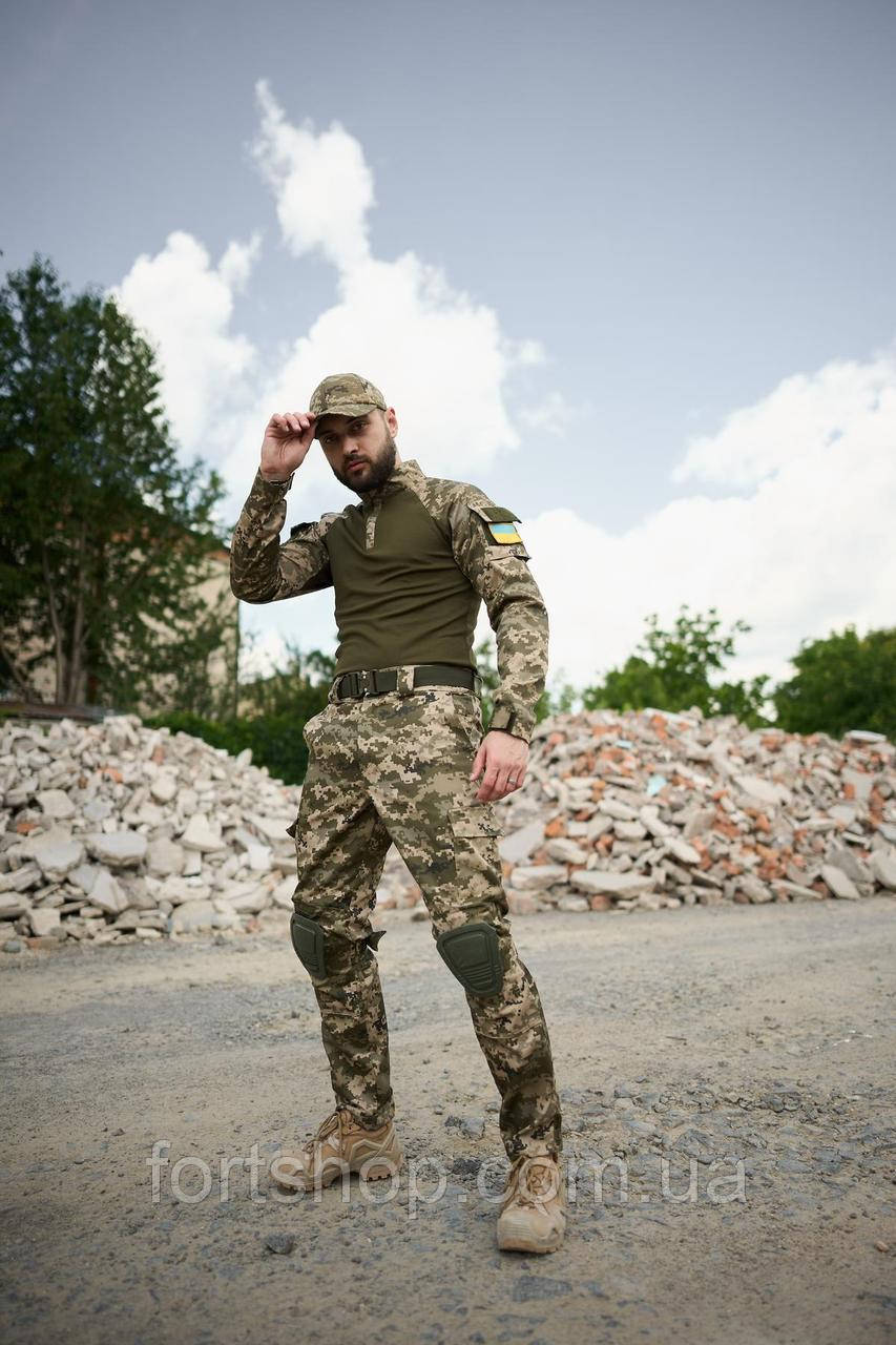 Костюм чоловічий тактичний військовий армійський піксель літній штани з наколінниками Protect кофта олива Ghost