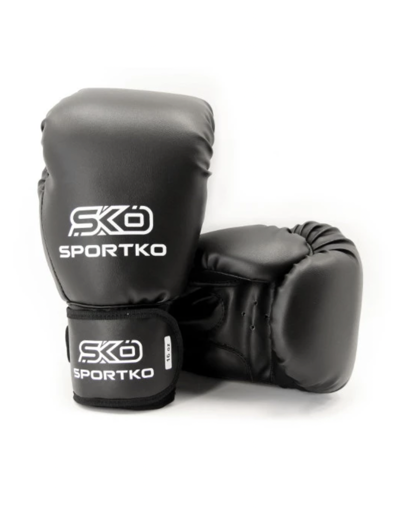 Боксерські рукавички для дітей та дорослих Sportko чорні (8, 10, 12, 14 унцій)