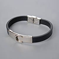 Браслет чоловічий з металевими вставками L-21см s-10мм+-, s-вставки 14мм+-, екошкіра чорна купити біжутерію дешево оптом в