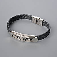 Браслет чоловічий з металевими вставками L-21см s-10мм+-, s-вставки 12мм+-, екошкіра чорна купити біжутерію дешево оптом в