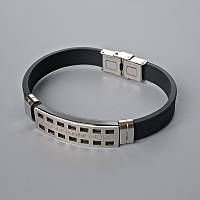 Браслет чоловічий з металевими вставками L-21см s-10мм+-, s-вставки 11,5мм+-, каучук купити біжутерію дешево оптом в інтернеті