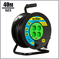 Удлинитель на катушке с термозащитой 40м 2х2.5мм² черный кабель SVITTEX