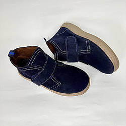 Дитячі замшеві іспанські черевики синього кольору на липучці