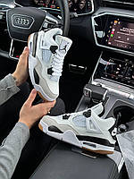 Женские кожаные кроссовки Nike Air Jordan 4 Retro White белые спортивные кеды из натуральной кожи найк