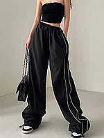 RAY Женские базовые широкие штаны карго на высокой посадке с лампасами (черный, голубой, графитовый) размер: