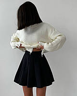 IZI Молодежная однотонная стильная свободная юбка тенниска на высокой посадке в складку, в размерах M-L, Черный