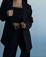 IZI Стильный деловой женский брючный костюм двойка (свободный пиджак и брюки палаццо) черный и беж