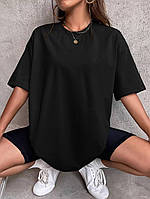 IZI Женская базовая однотонная футболка свободного фасона (черный, белый); размер: 42-46 универсал