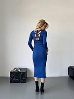 IZI Женское романтичное длинное платье с открытой спиной на завязке (синий, черный, молочный) размер: 42-44,