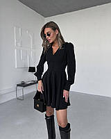 RAY Женское софтовое платье с длинным рукавом с акцентными плечиками (черный, бутылка) размер: 42-44, 46-48