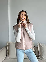 IZI Трендовая женская жилетка из плащевки с воротником на молнии, силикон 200, черный, белый, беж, мокко 42-46