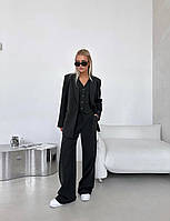 Жіночий діловий костюм-трійка штани жилет і піджак (молочний, чорний) розмір: 42-44, 46-48