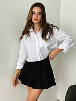 ШОК! Женская котоновая однотонная укороченная базовая рубашка на пуговицах (черный, белый); размер: 40-46