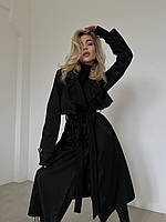 ШОК! Женский универсальный тренч с поясом плотный коттон-парка ткань (черный, мокко, графит, оливка); размер: