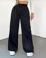 Жіночі вільні теплі штани на гумці з затяжками внизу, осінь-зима (чорний, сірий); розмір: 42-46