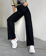 Женские прогулочный молодежные джинсы кюлок с карманами под ремень (черный, белый)
