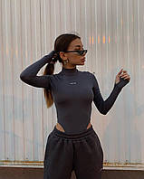 IZI Женское облегающее стильное боди с длинным рукавом с воротником (черный, хаки, графит); размеры 42-44,
