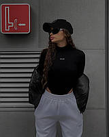 ВАУ! Женское облегающее стильное боди с длинным рукавом с воротником (черный, хаки, графит); размеры 42-44,