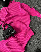 Женский стильный прогулочный костюм двойка в рубчик, кофта и широкие штаны, в расцветках; размер: 42-46 Малиновый