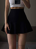 ВАУ! Женская элегантная короткая юбка на высокой посадке сбоку на молнии с бантом (черный, молочный)