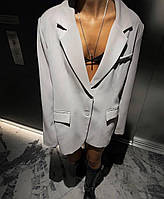 ШОК! Женский деловой пиджак свободного кроя с карманами, на пуговице, с плечиками (черный, бежевый, молочный)