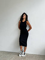 ШОК! Женское молодежное изысканное платье-майка на бретелях в длине миди (черный, белый, малиновый); размер: