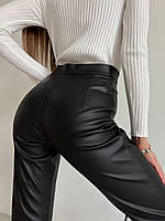 RAY Стильные молодежные обтягивающие матовые штаны на высокой посадке в размерах, экокожа, черного цвета