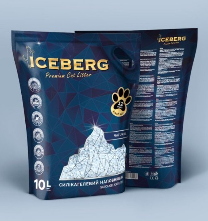 Гігієнічний наповнювач Iceberg на основі сілікагелю для котячих туалетів без аромату, 10л (4820266800093)